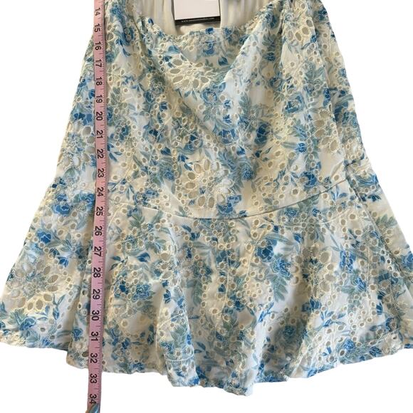 En Saison Claire Floral Blue Eyelet Open Front Long Sleeve Mini Dress Sz Medium - Picture 5 of 11